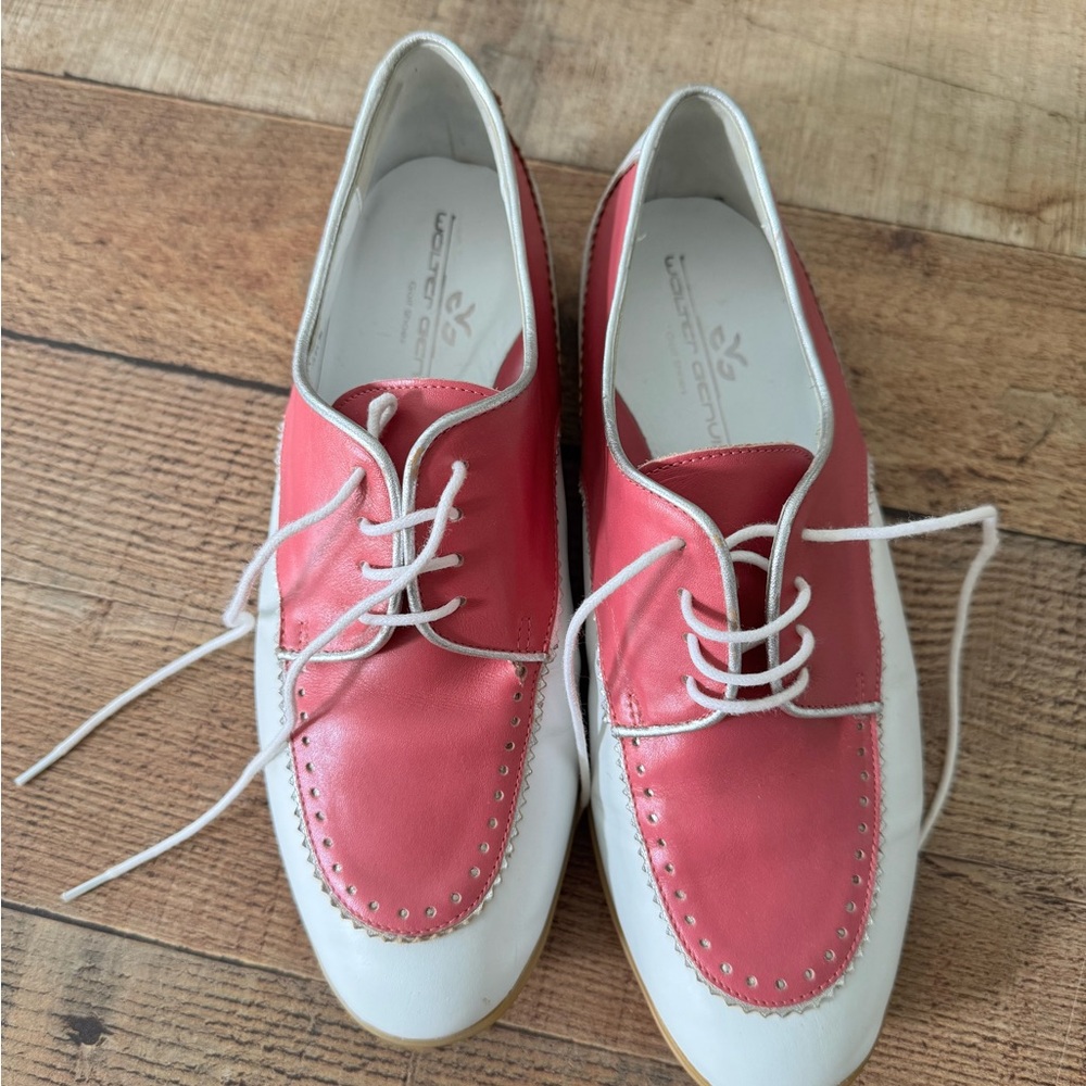 Walter Genuin Golf Shoes with Rubber Sole Pink and White Leather 36.5